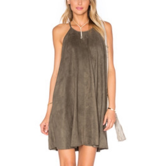 Bishop Young Suede High Neck Shift Dress in Olive - Picture 1 of 5